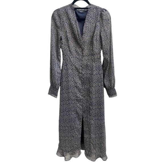 RESET by Jane Olivia Midi Dress Long Slv Floral Pinstripe Sz S Button Front - Picture 2 of 12